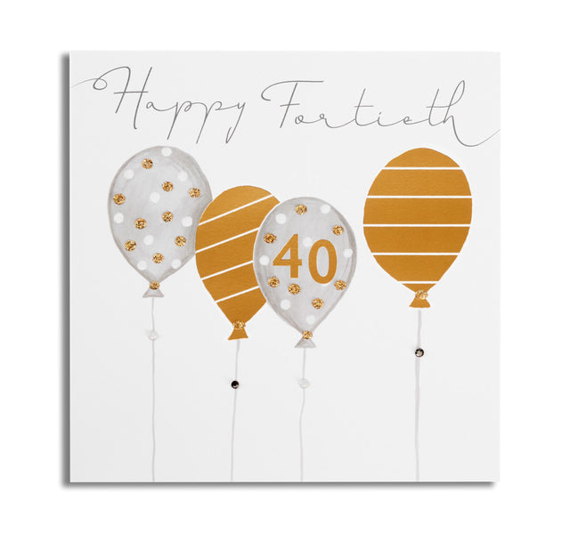 Happy Fortieth Birthday Card - Golden Balloons