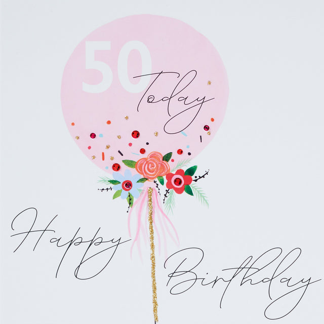 50th Today Birthday Card - Pink Balloon