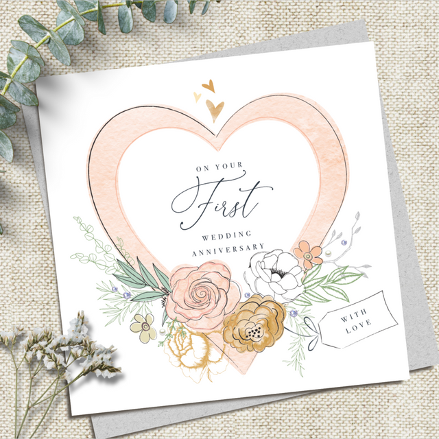 First Wedding Anniversary Card - Floral Heart