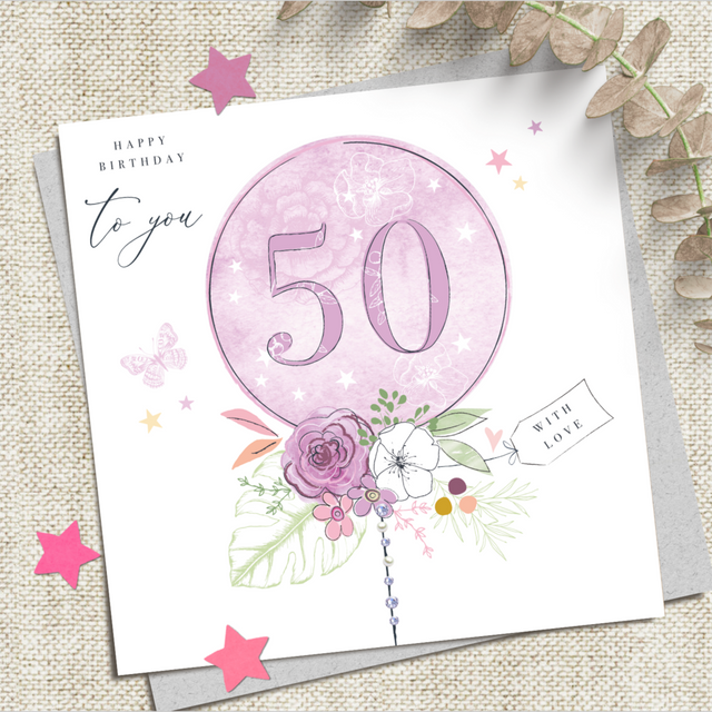 50th Birthday Card - Balloon