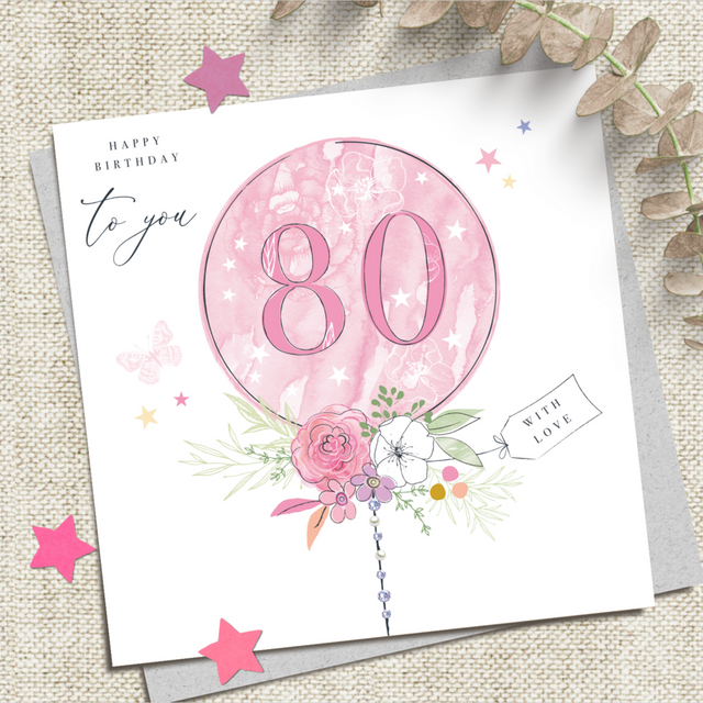 80th Birthday Card - Balloon