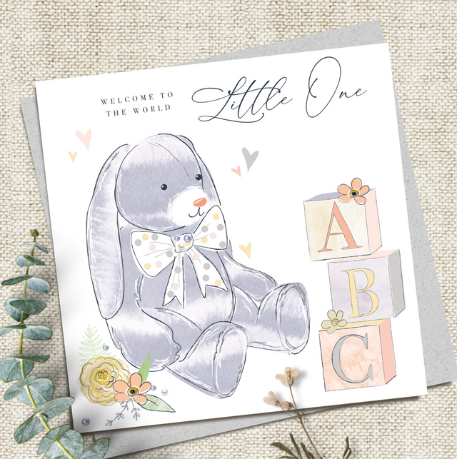 Welcome to the World Little One Card -Blue Bunny