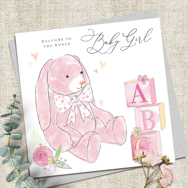 Welcome to the World Baby Girl Card - Pink Bunny