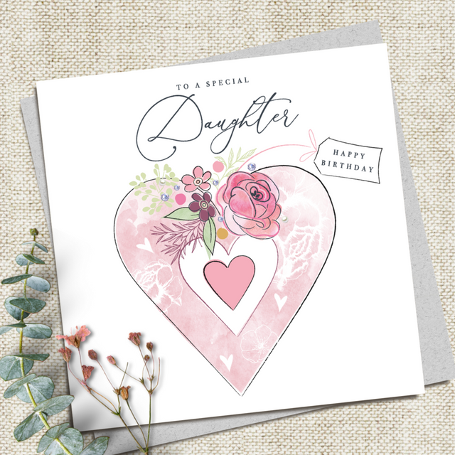 Daughter Birthday Card - Heart & Flowers