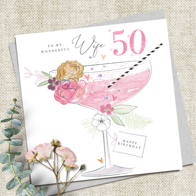 Wife 50th Birthday Card - Cocktail