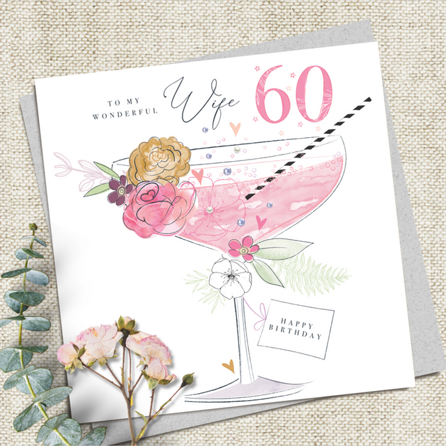 Wife 60th Birthday Card - Cocktail