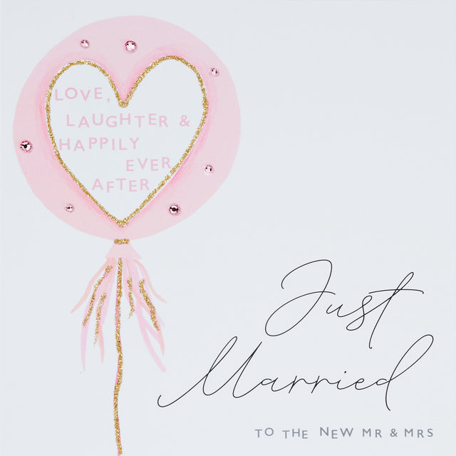 Just Married New Mr & Mrs Card - Pink Balloon