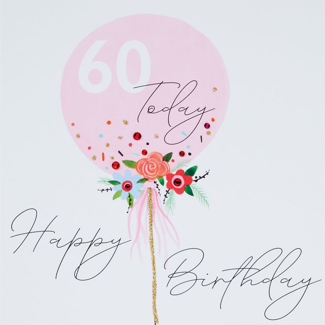 60 Today Birthday Card - Pink Balloon
