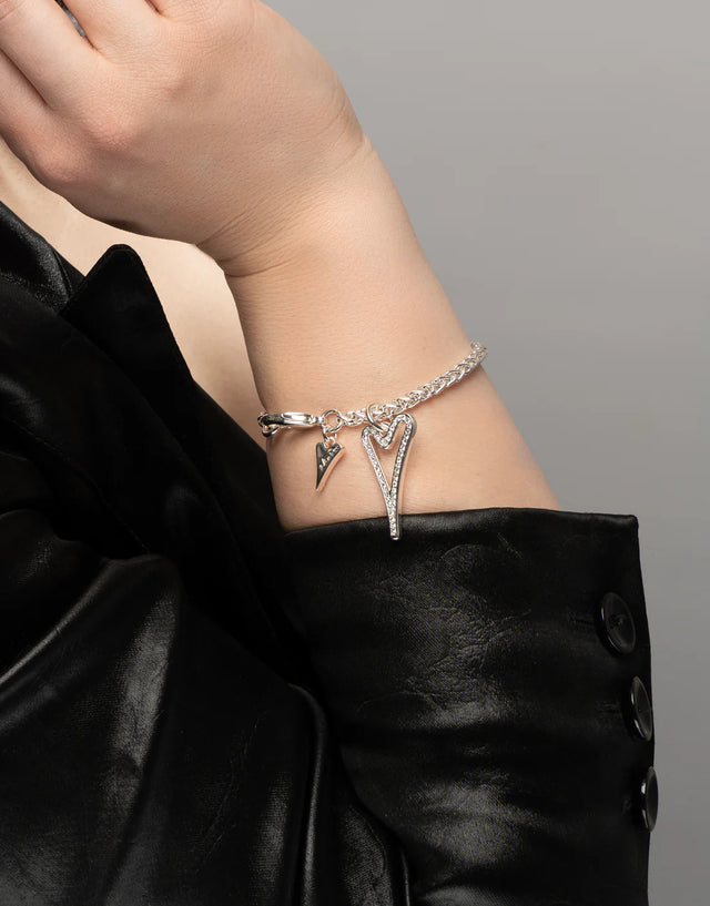 Miss Dee Silver Bracelet with Diamante Hollow Heart