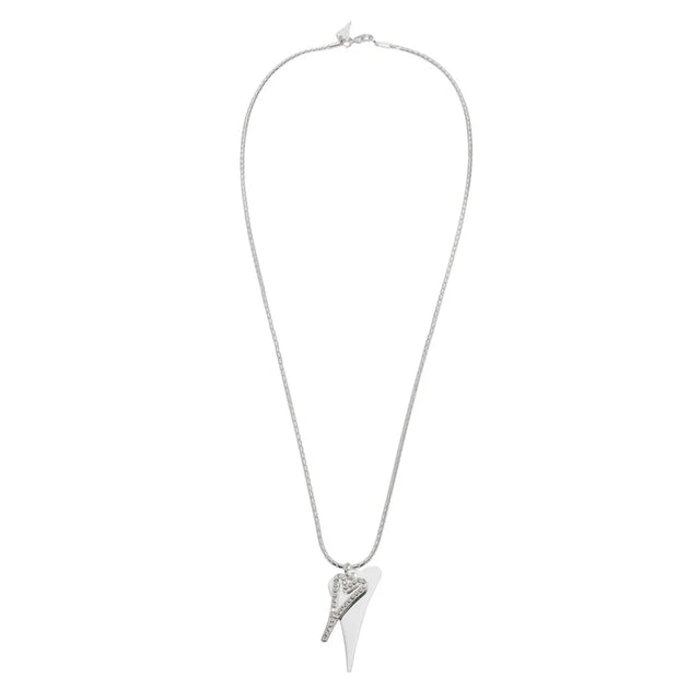 Miss Dee Silver Long Necklace with Double Solid/Hollow Heart