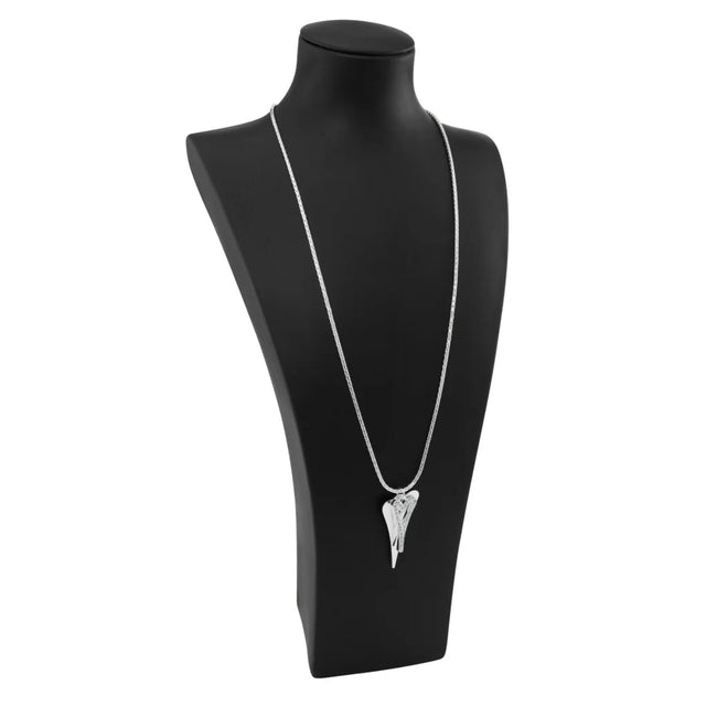 Miss Dee Silver Long Necklace with Double Solid/Hollow Heart