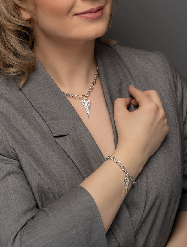 Miss Dee Silver Chain Bracelet with Diamante Heart