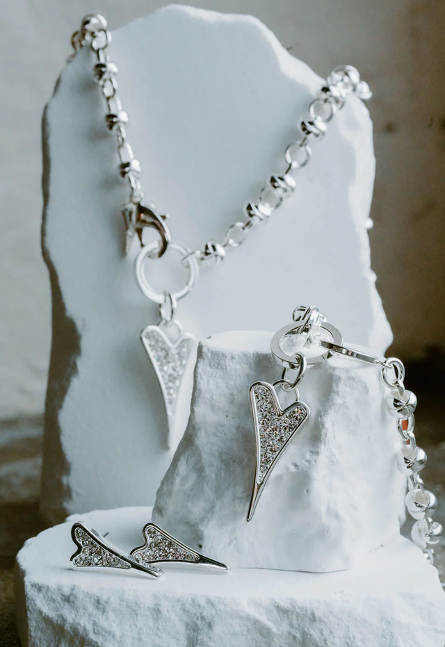 Miss Dee Silver Heart Diamante Earrings