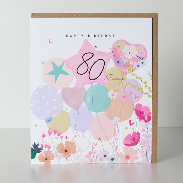 80th Birthday Card - Balloons
