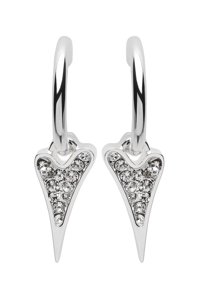 Miss Dee Silver Diamanté Heart Hoop Earrings