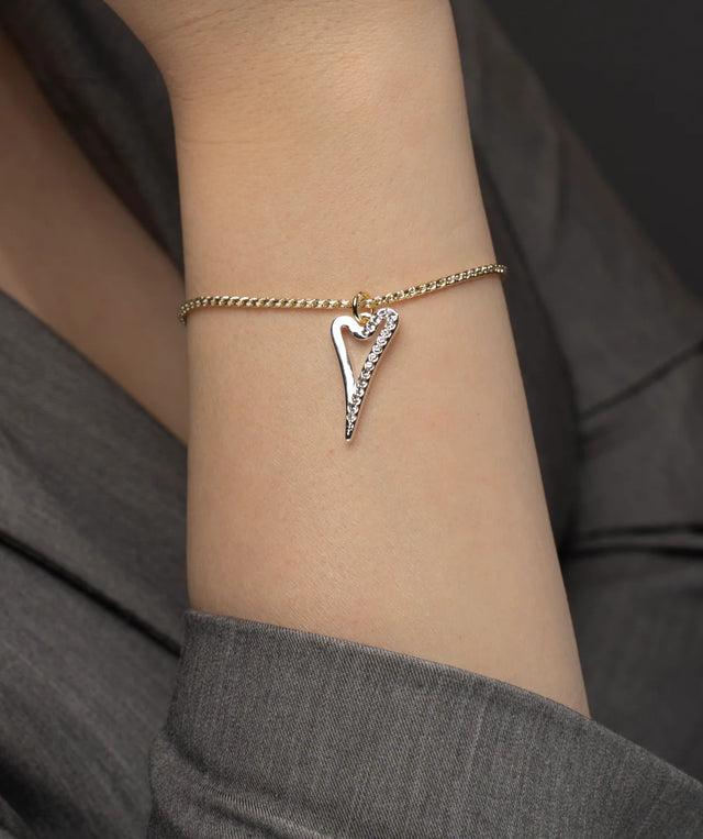 Miss Dee Gold Bracelet with Hollow 1/2 Diamanté Heart