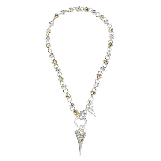 Miss Dee Gold/Silver Knotted Necklace with Diamante Heart