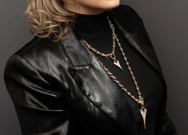 Miss Dee Gold Long Knotted Necklace with Diamante Heart