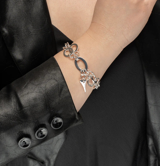 Miss Dee Silver Multi Links Chain Bracelet with Solid Heart