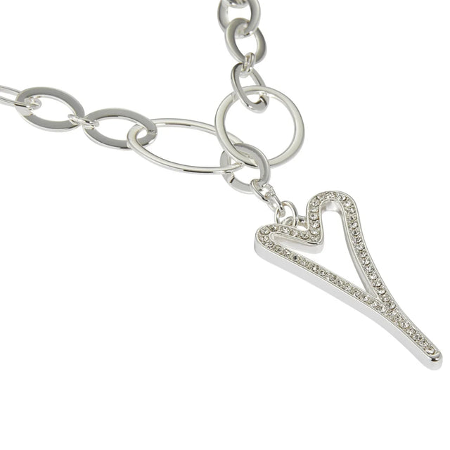 Miss Dee Silver Oval Links Chain Necklace with Hollow Diamante Heart