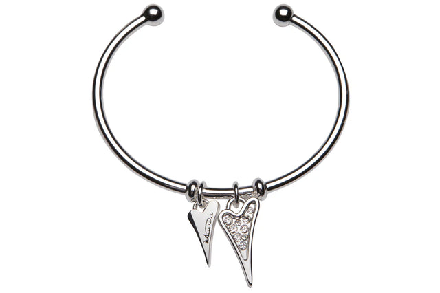 Miss Dee Silver Bangle with Solid and Diamante Heart