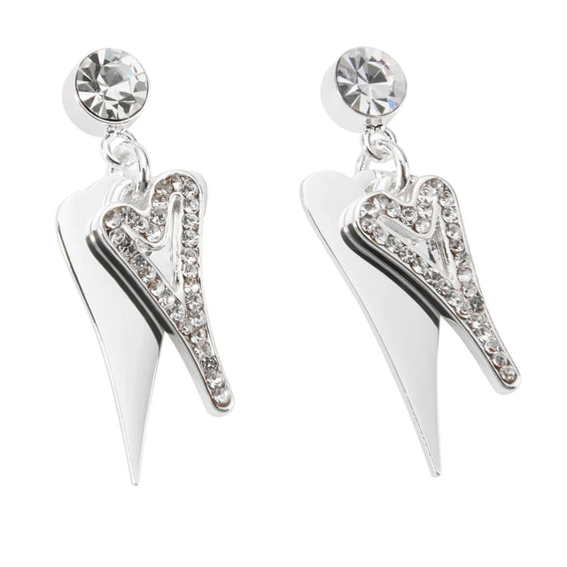 Miss Dee Silver Drop Double Heart Earrings