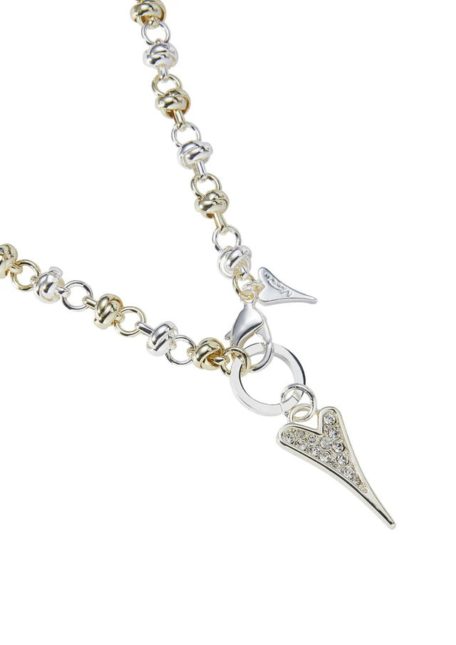 Miss Dee Gold/Silver Knotted Necklace with Diamante Heart