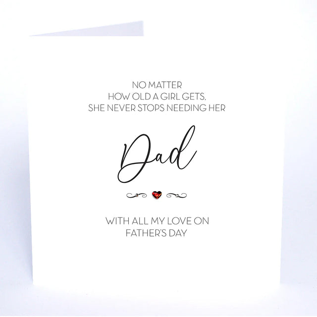 Girl Never Stops Needing her Dad Fathers Day Card