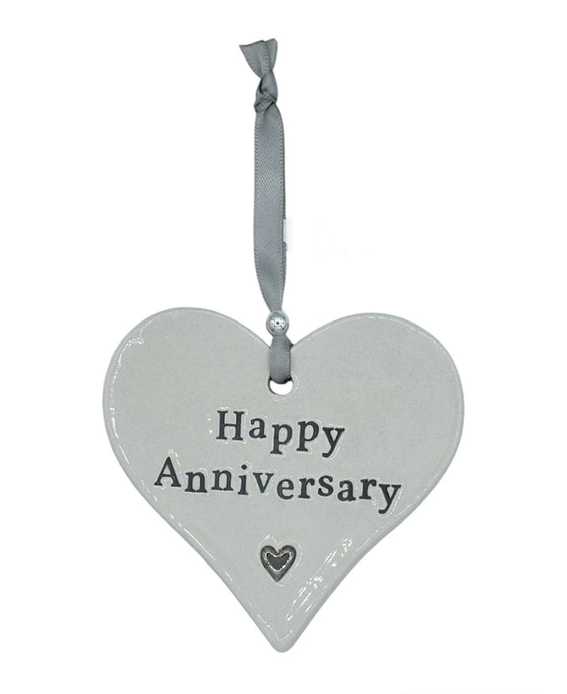 Happy Anniversary Ceramic Heart - Silver