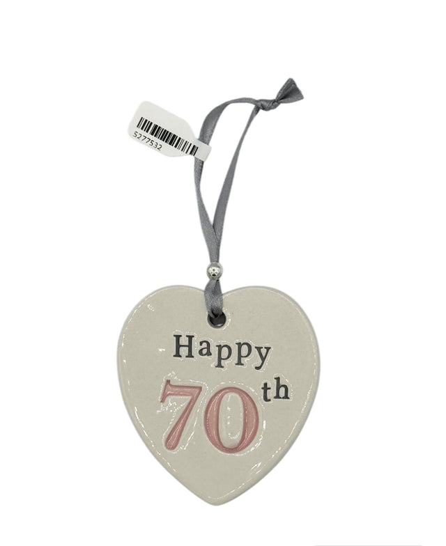 70th Birthday Ceramic Heart - Pink