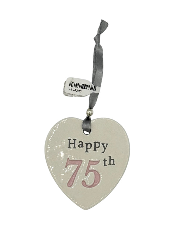 75th Birthday Ceramic Heart - Pink