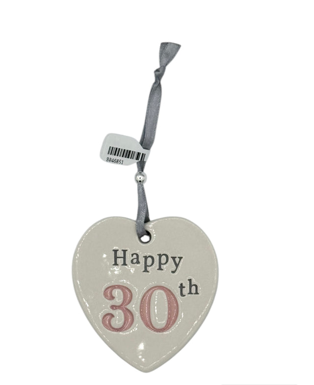 30th Birthday Ceramic Heart - Pink
