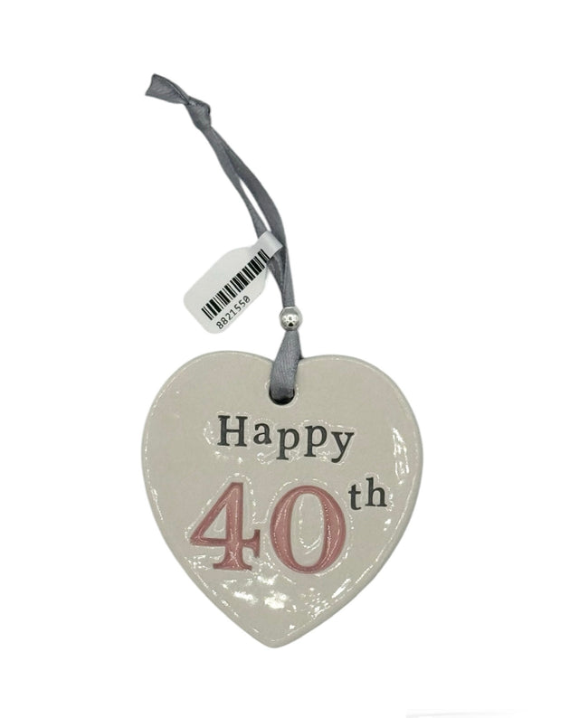 40th Birthday Ceramic Heart - Pink
