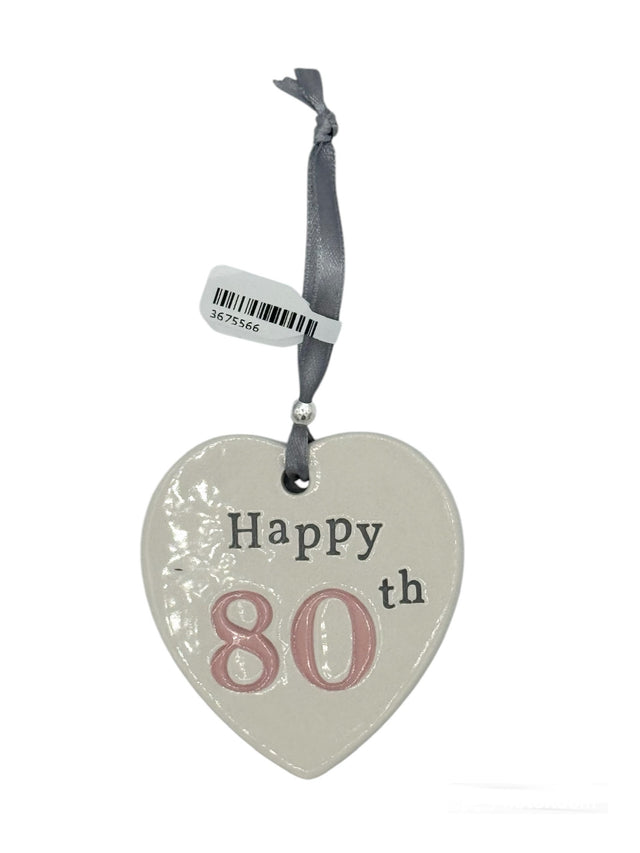 80th Birthday Ceramic Heart - Pink