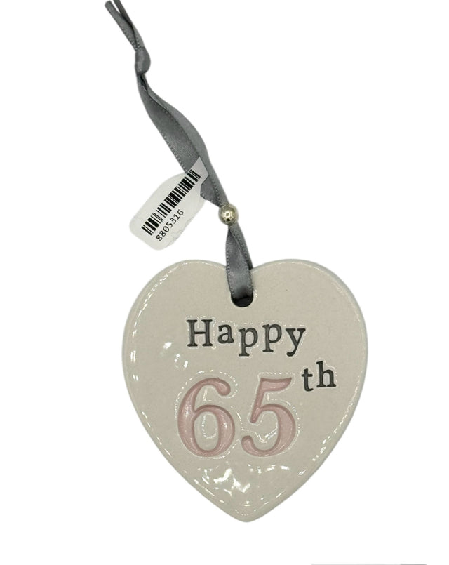 65th Birthday Ceramic Heart - Pink