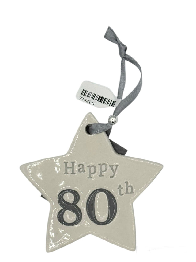 80th Birthday Ceramic Star - Grey