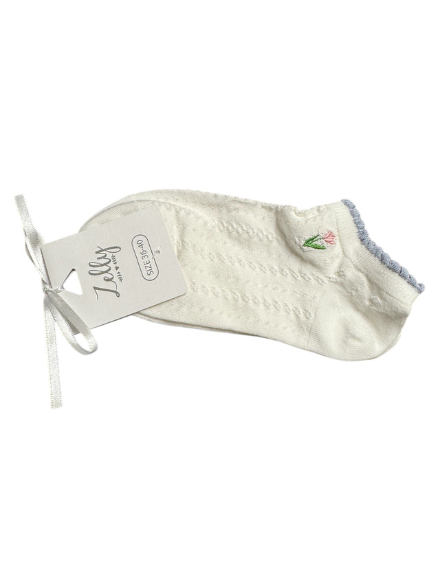 Off White Blue Trim Trainer Socks