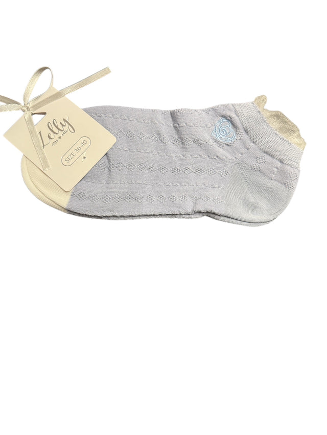 Blue Lace Trim Trainer Socks