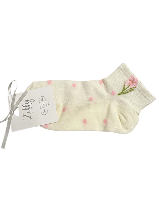 Off White Flower Ribbed Trainer Socks