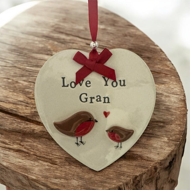 Love you Gran Embellished Robins Ceramic Bauble