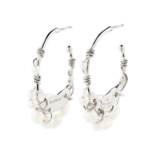 Pilgrim Focus Pearl Hoop Earrings - Silver
