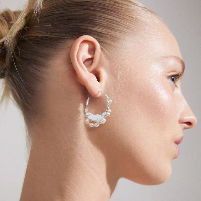 Pilgrim Focus Pearl Hoop Earrings - Silver