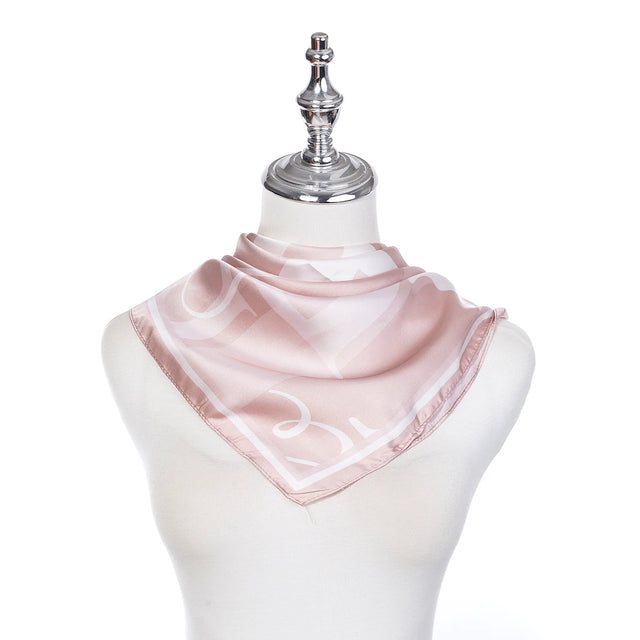 Beige Letters Silky Square Scarf