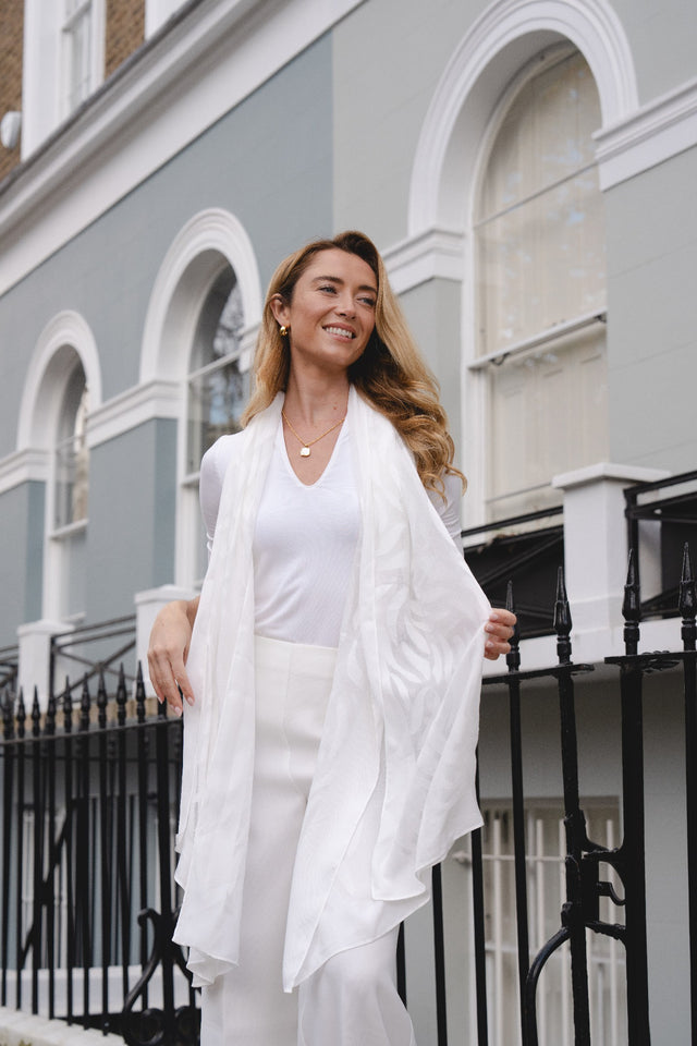 White Fern Detail Scarf