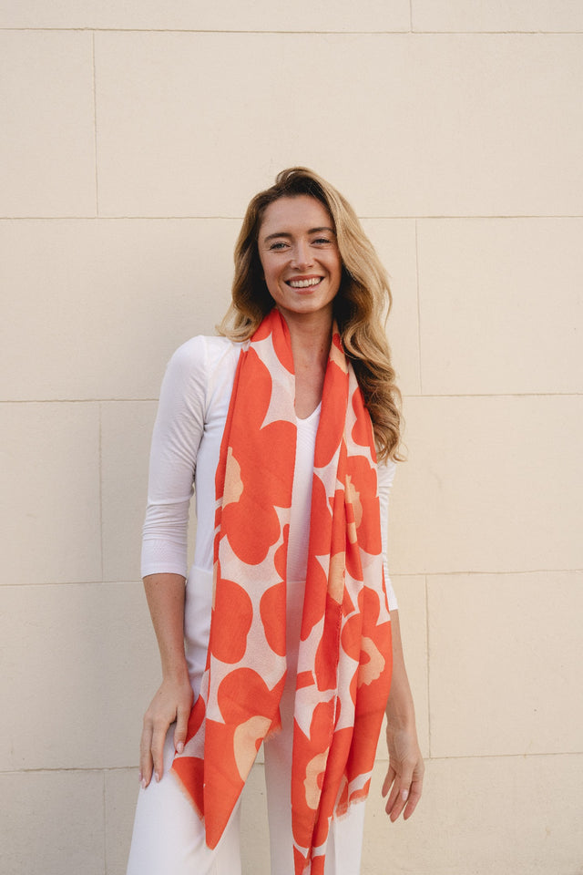 Large Flower Orange Scarf