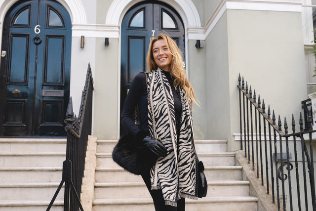 Black/Grey Zebra Print Scarf