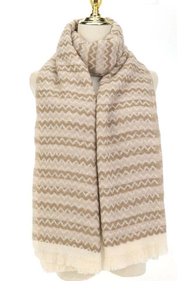 Beige Zig Zag Gold Fleck Scarf