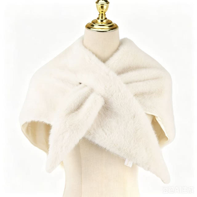Faux Fur Cross Over Scarf - Winter White