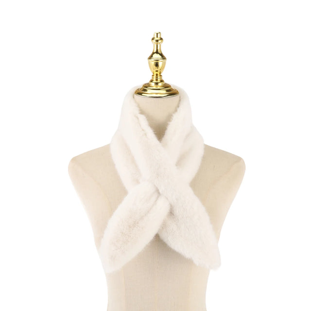 Slim Faux Fur Cross Over Scarf - Winter White