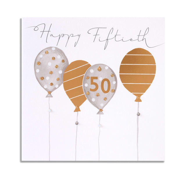 Happy Fifteith Birthday Card - Golden Balloons